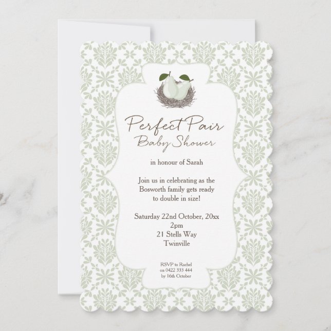 Inbjudan till perfekt Pair Twin Baby Shower (Framsida)