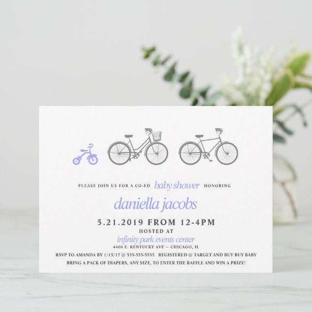 Inbjudan till Periwinkle Bicycle Baby Shower (Stående Fram)