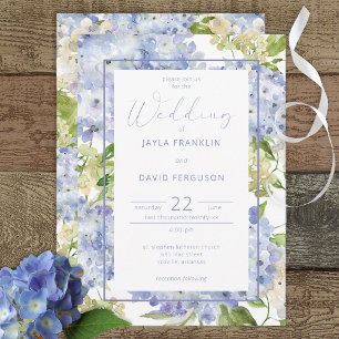 Inbjudan till Periwinkle Blue White Hydrangea Flow