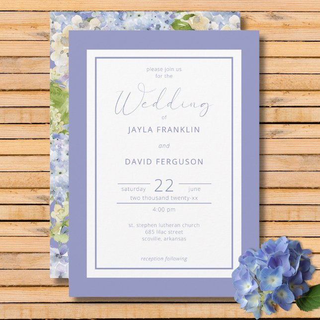 Inbjudan till Periwinkle Blue White Hydrangea Flow (Periwinkle Blue & White Hydrangeas Wedding Invitation)