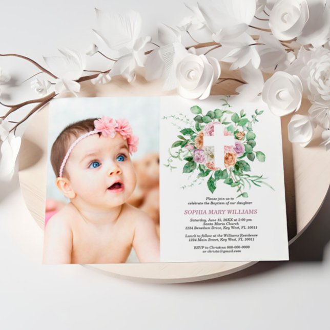 Inbjudan till personlig Blommigt Kor Photo Baptism (Skapare uppladdad)