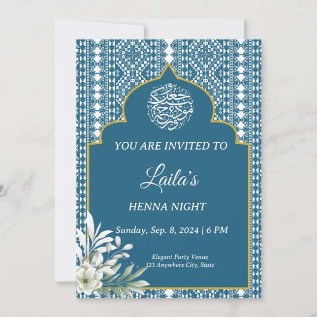 Inbjudan till personlig Blue Henna Night (Framsida)