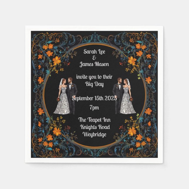 Inbjudan till personlig bröllop och Inbjudan Pappersservett (Framsidan)