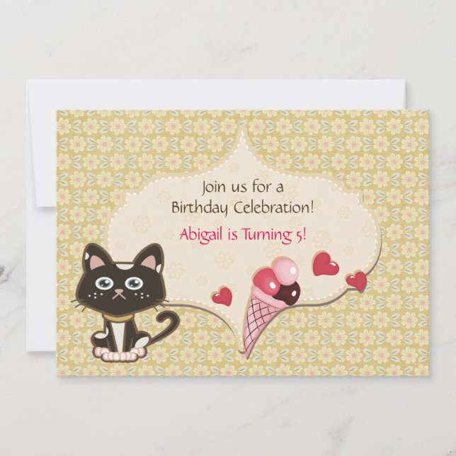 Inbjudan till personlig Cute Kattunge födelsedag (Framsida)