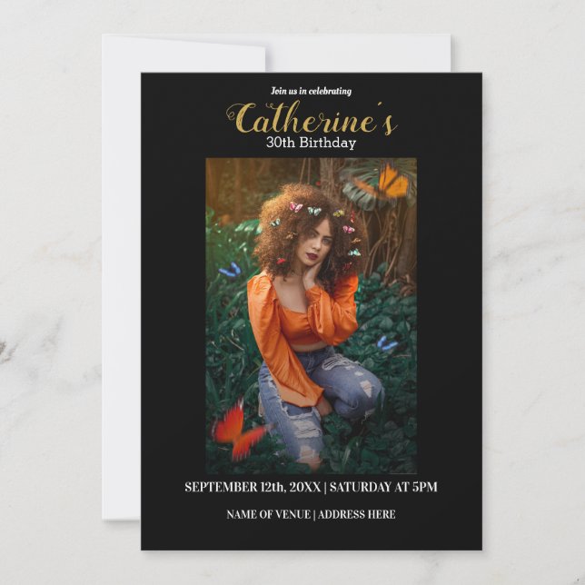 Inbjudan till personlig Guld & Black Birthday (Framsida)