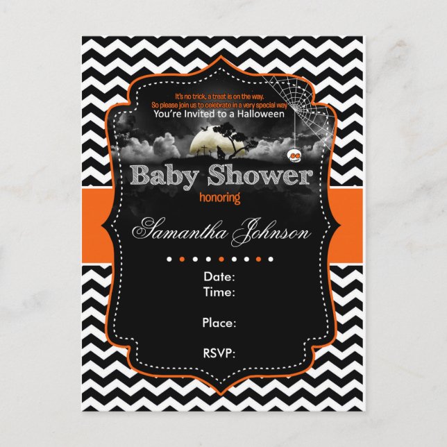 Inbjudan till personlig Halloween Baby Shower (Framsida)