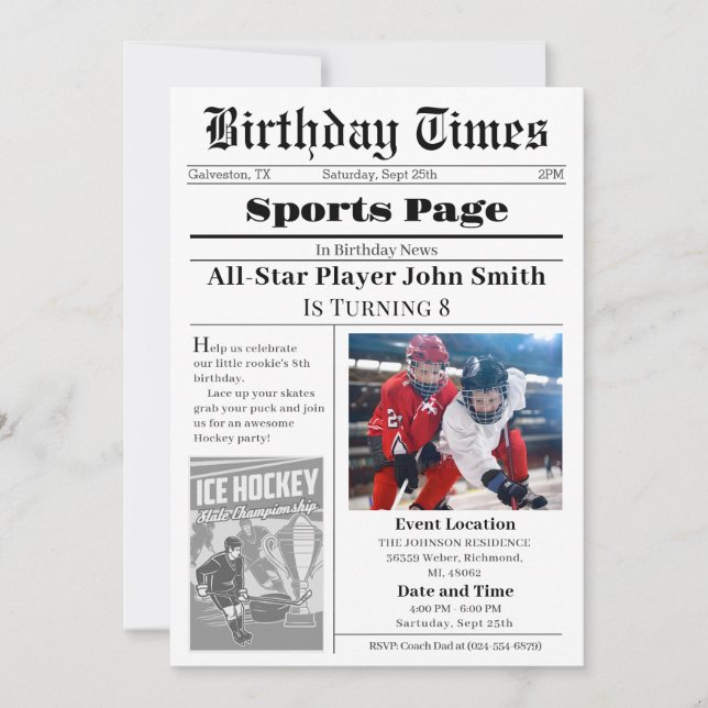 Inbjudan till personlig ishockey på födelsedagen m (Framsida)