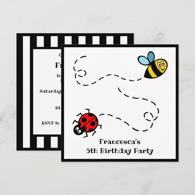 Inbjudan till personlig Ladybird och Bumblebee (Fram/baksida)