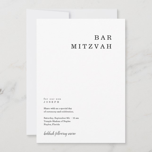 Inbjudan till personlig minimalistiskt Pub Mitzvah (Framsida)