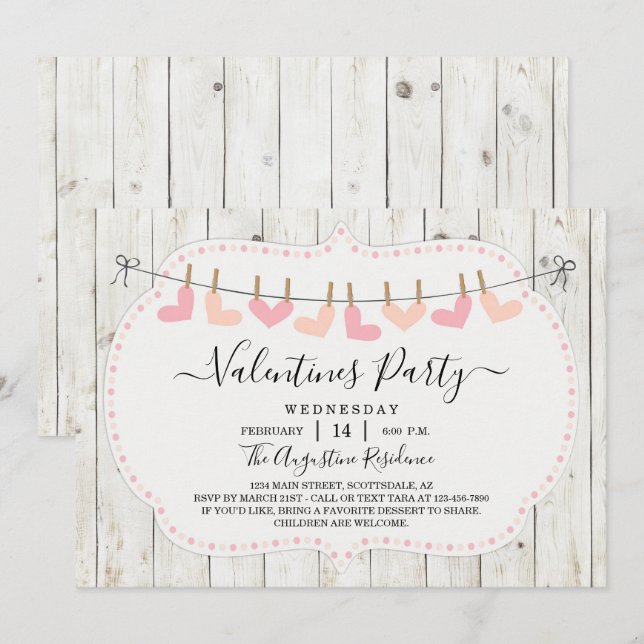 Inbjudan till personlig Rustic Alla hjärtans dag-p (Fram/baksida)