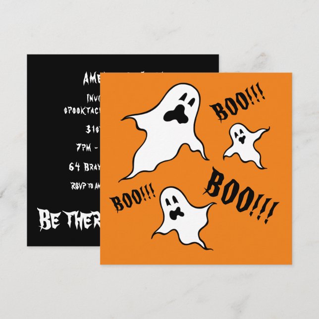 Inbjudan till personlig Spooky Halloween Spöken (Fram/baksida)