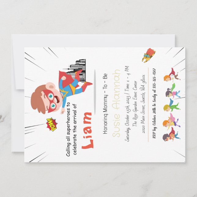 Inbjudan till personlig SuperBoy Baby Shower (Framsida)
