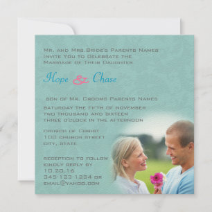 Inbjudan till Photo Damask Aqua Blue Rosa Wedding