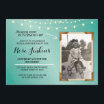Inbjudan till Photo Födelsedagsfest Teal String Lj<br><div class="desc">Lägg till ditt foto i den här eleganten teal inbjudan. Lägg till alla åldrar. Utskrift bakåt ingår.</div>