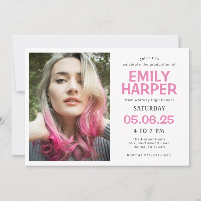 Inbjudan till Photo Modern Rosa Typography Student (Framsida)