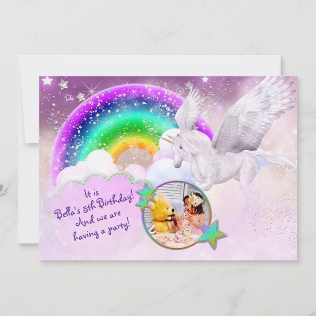 Inbjudan till Photo Rainbow Unicorn Party (Framsida)