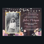 Inbjudan till Photo Rosa Birthday Blommigt Rustic<br><div class="desc">Lägg till ditt foto i vintagen stil krita inbjudan. Lägg till vilken ålder som helst. Bakåtskriften ingår.</div>