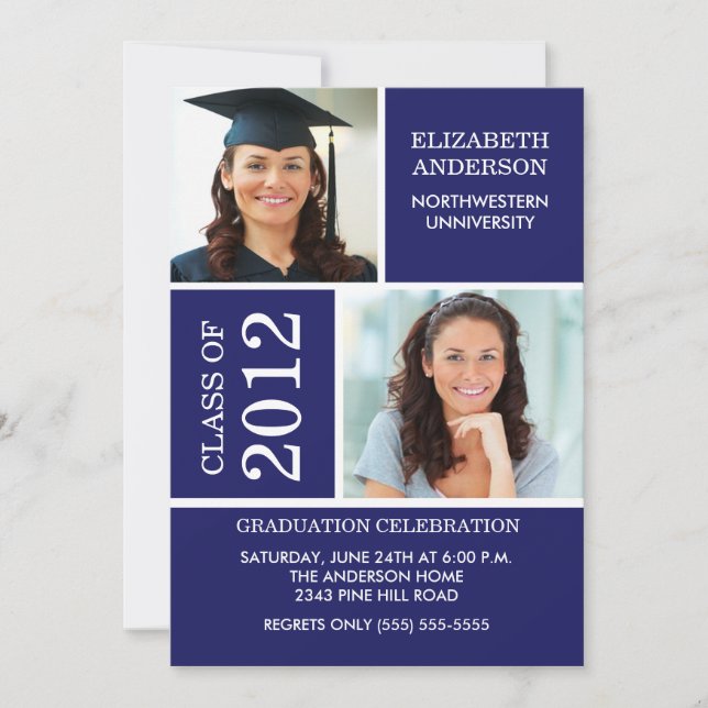 Inbjudan till Photo Studenten ~Classy Blue & White (Framsida)