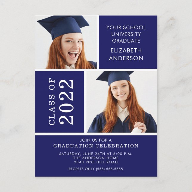 Inbjudan till Photo Studenten ~Classy Blue & White (Framsida)