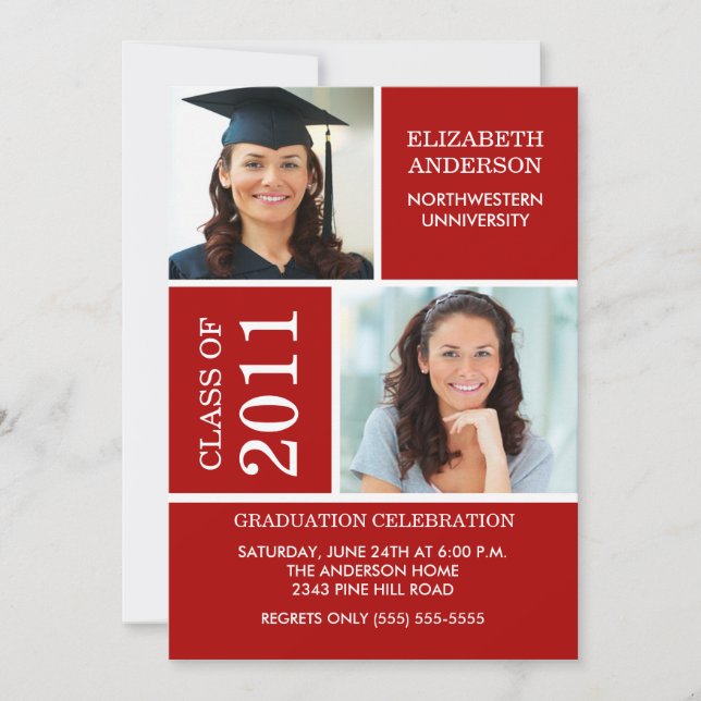 Inbjudan till Photo Studenten ~Classy Red & White (Framsida)
