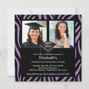 Inbjudan till Photo Studenten Lila Zebra tryck