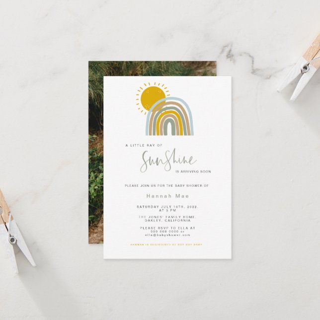 Inbjudan till Photo Sunshine Rainbow Baby Shower (Fram/Back In Situ)