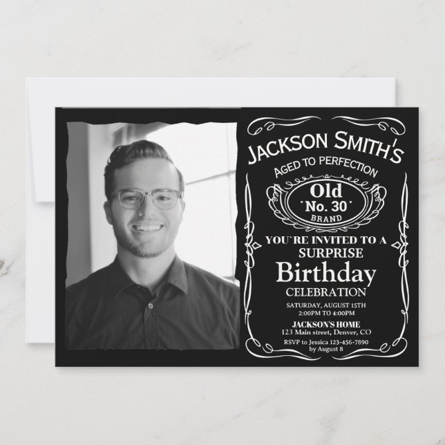 Inbjudan till Photo Whiskey-födelsedag Surprise in (Framsida)