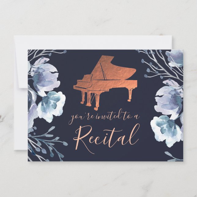 Inbjudan till pianoblå vattenfärblommor (Framsida)