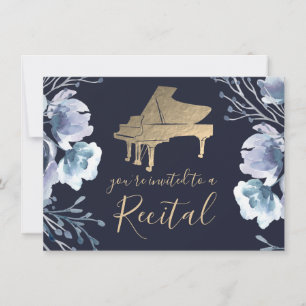 Inbjudan till pianoblått vattenfärgsformat blommig