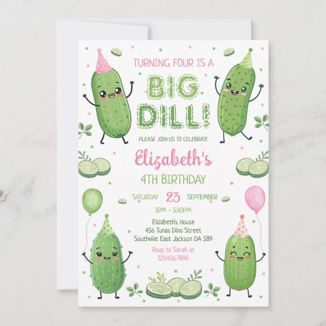 Inbjudan till Pickle Big Dill Party Födelsedagsfes (Framsida)