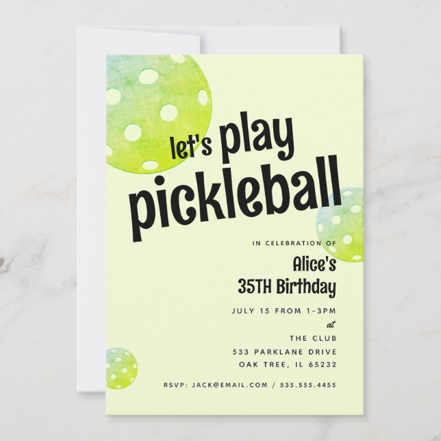 Inbjudan till Pickleball Party Grönt  -Anpassnings (Framsida)