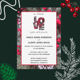 Inbjudan till Pinecone Evergreens Red Berries Wedd