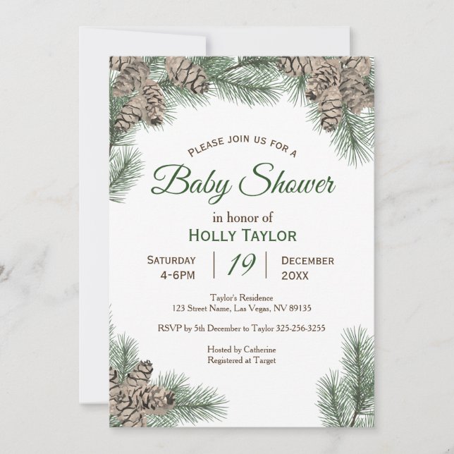 Inbjudan till Pinecones Winter Baby Shower (Framsida)
