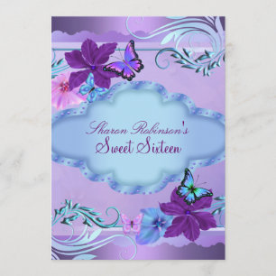 Inbjudan till Pink & Blue Butterfly Garden Sweet 1