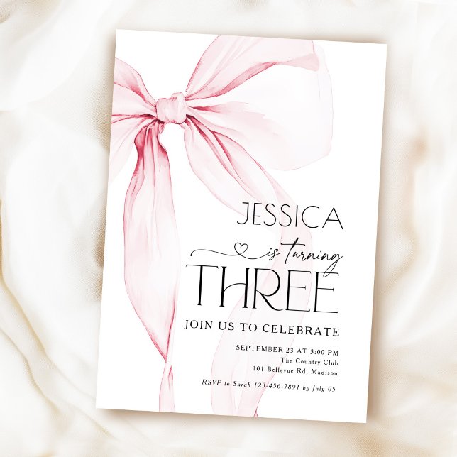 Inbjudan till Pink Bow Coquette 3-årsdag (Skapare uppladdad)