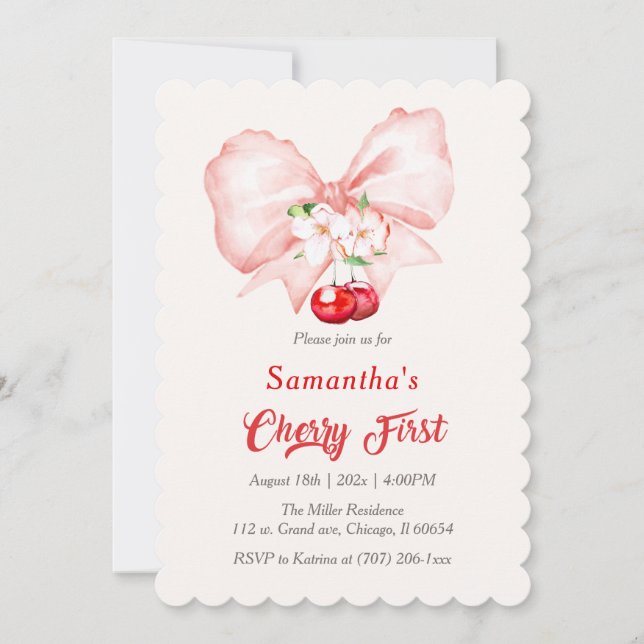 Inbjudan till Pink Cherry Första Födelsedagsfirand (Framsida)