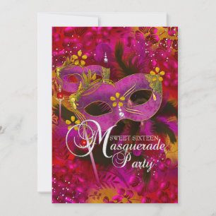 Inbjudan till Pink Gold Floral Masquerade Sweet 16