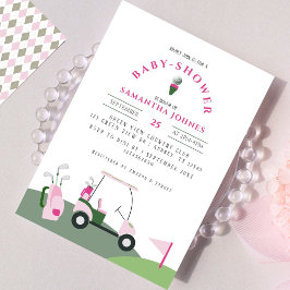 Inbjudan till Pink Modern Golf Baby Shower