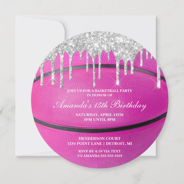 Inbjudan till Pink Silver Drip Girls basketboll (Framsida)