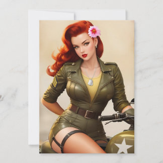 Inbjudan till Pinup av motorcykel för vintage armé
