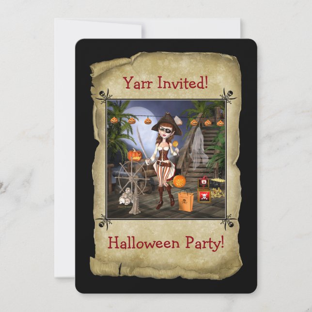 Inbjudan till Pirat Girl Halloween fest Card (Framsida)