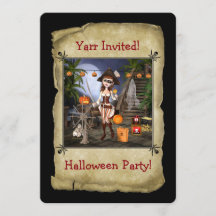 Inbjudan till Pirat Girl Halloween fest Card
