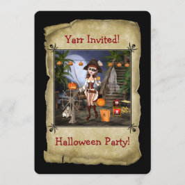 Inbjudan till Pirat Girl Halloween fest Card