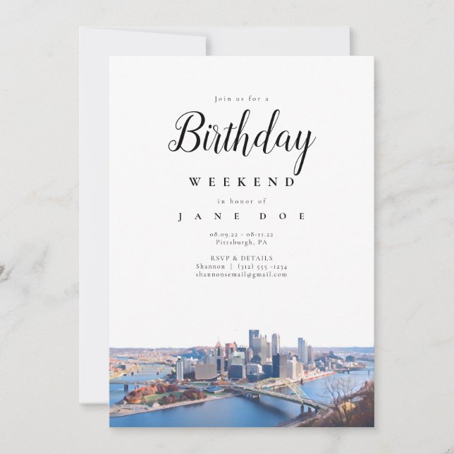 Inbjudan till Pittsburgh Skyline Birthday Helg (Framsida)