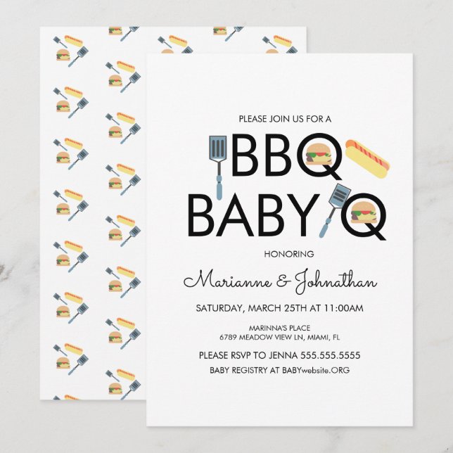 Inbjudan till Pixel Baby Shower BBQ Baby Q Kabobs (Fram/baksida)