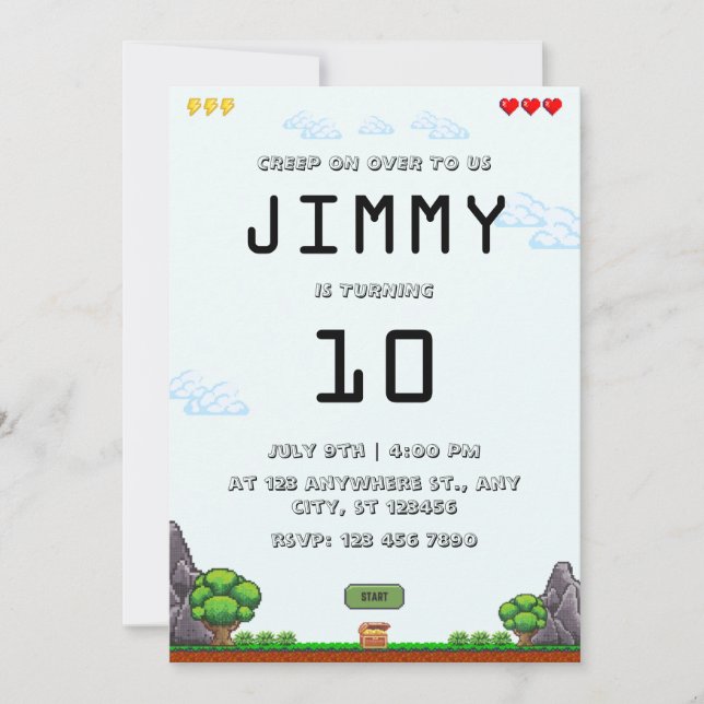 Inbjudan till Pixel Game Birthday (Framsida)