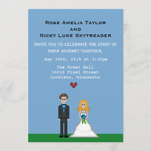 Inbjudan till Pixel Gamer Blonde Bride & Groom Wed