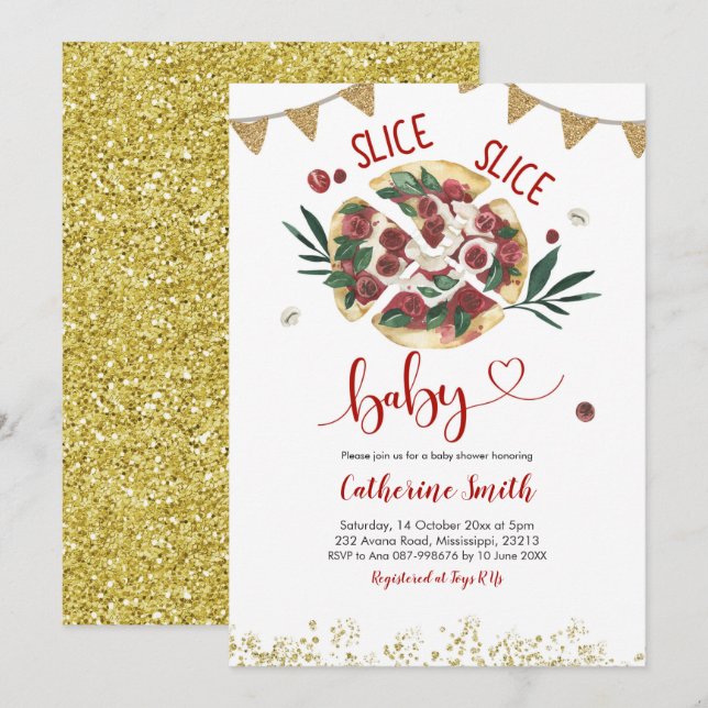 Inbjudan till Pizza Baby Shower (Fram/baksida)