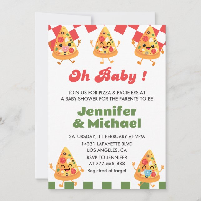 Inbjudan till Pizza Baby Shower Oh Baby Nappar (Framsida)
