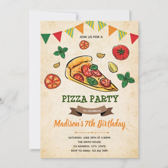 Inbjudan till Pizza-festen för duschfest (Framsida)